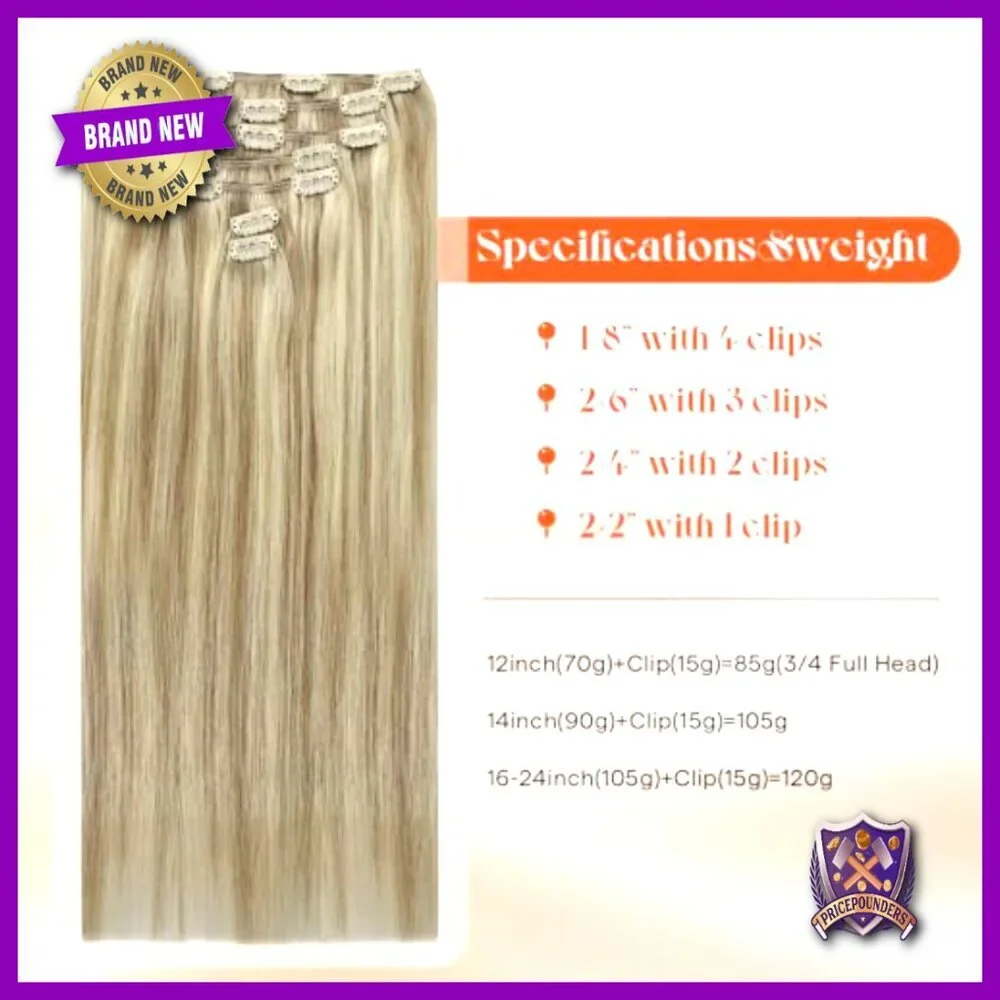 18 Inch Clip In Human Hair Extensions 120g Heat Friendly Remy Hair